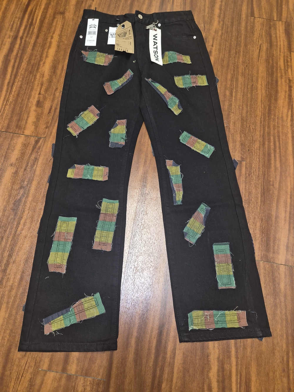 Watson Black Cargo Pants with Multicolor Patchwork